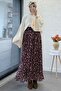 Floral Patterned Belted Chiffon Skirt - Plum - 7