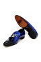 Dark Blue Color Laceless Genuine Leather Men's Shoes - 3