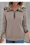 New Season Women's Long Sleeve Leopard Collar Zippered Waffle Blouse - 3