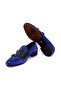 Blue Color Laceless Genuine Leather Men's Shoes - 3