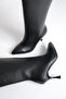Women's Black Leather Thin Heel Pointed Toe Knee-High Boots - 4