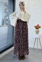 Floral Patterned Belted Chiffon Skirt - Plum - 3