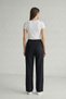 Women's Black High Waist Elastic Waistband Pipe Leg Pocketed Fabric Pants - 4