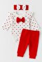 Heart patterned bow baby girl 3-piece set (snap-on bodysuit+bottom+bandana) 0-3 months/3-6 months - 3