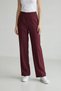 Women's Burgundy High Waist Elastic Waist Pipe Leg Pocketed Fabric Trousers