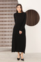 Round Neck Long Sleeve Elastic Waist Pleated Ankle Length Slim Stylish Knit Dress - 5
