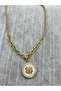Steel Gold Pearlescent Clover Chain Necklace - 7