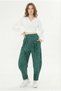 Women's Emerald Green Batik High Waist Elasticated Back Pleated Front Pocketed Narrow Leg Textured Baggy Trousers - 2