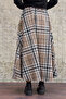Tan Brown Plaid Cashmere Flared Skirt - 4