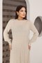 Round Neck Long Sleeve Elastic Waist Pleated Ankle Length Slim Stylish Knit Dress - 5