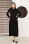 Round Neck Long Sleeve Elastic Waist Pleated Ankle Length Slim Stylish Knit Dress - 4