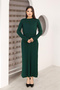 Round Neck Long Sleeve Elastic Waist Pleated Ankle Length Slim Stylish Knit Dress - 3