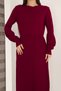Round Neck Long Sleeve Elastic Waist Pleated Ankle Length Slim Stylish Knit Dress - 8
