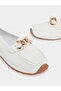 White Leather Loafers with Gold Buckle - 3