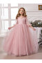 Girls Solid Faux Pearl Decor Bow Tie Deep V-Back Princess Party Maxi Dress - 2