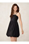 Black Solid Bubble Hem Mini Dress - 4