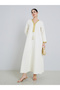 Women Beige Jacquard Jalabiya with Gold Accents
