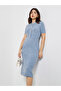 Blue Knit Midi Dress with Button Detail