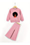 Girls Pink Graphic Print Fleece Sweatshirt with Pants Set - 2