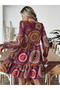 Women's Allover Printed V Neck Long Sleeve Mini Dress - 2