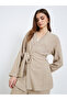 Women Beige Longline Belted Cardigan and Pants Co-Ords - 2