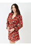 Red Floral Print Wrap Mini Dress - 2