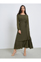 Solid Side Gathered Midi Dress - 3