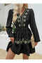 Women's Floral Printed V Neck Long Sleeve Mini Dress