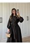 Women's Brown Buttoned Wide Belted Maxi Plaid Cashmere Dress - 3