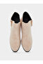 Women Beige Suede Block Heel Ankle Boots - 5