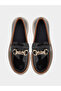 Black Metal Buckle Detail Thick Sole Platform Loafers - 5