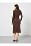 Brown Long Sleeves Sweater Midi Dress - 5