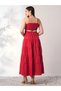Women Red Square Neck Strappy Tiered Maxi Dress - 3