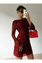 Women's Leopard Print Backless Long Sleeve Mini Dress - 4