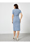 Blue Knit Midi Dress with Button Detail - 5