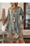 Women's Floral Printed Round Neck Long Sleeve Mini Dress - 4