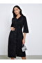Black Textured Midi Dress with 3/4 Sleeves - 3