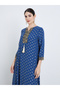 Women Blue Gold Print Maxi Jalabiya - 2