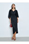 Black Pleated Detail Midi Dress