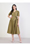 Olive Puff Sleeves Midi Shirt Dress - 2