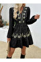 Women's Floral Printed V Neck Long Sleeve Mini Dress - 3