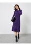 Purple Knit Long Sleeves Sweater Midi Dress - 2