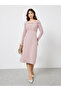 Pink Long Sleeves Sweater Midi Dress