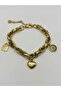 Steel Gold Evil Eye Heart Lock Bracelet - 6