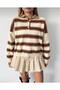 Women's Striped Polo Collar Oversize Knitwear Sweater - 5