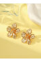 Gold Flower Stud Earrings - 3