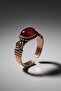 Men Women Copper Bracelet Ring Set Natural Red Agate Stone Female Handcuff Bracelet Ring - 4