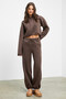 Ayatre Women's Organic Cotton Fleece Lined K Hooded Regular Elastic Waist Dark Brown Top and Bottom Set - 2