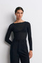 Women's Black Boat Neck Fashion Cashmere Blouse - 3