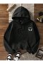 Women's Black Soothes Soul Printed 3 Thread O Oversized K Hooded Hoodie Sweatshirt - 3